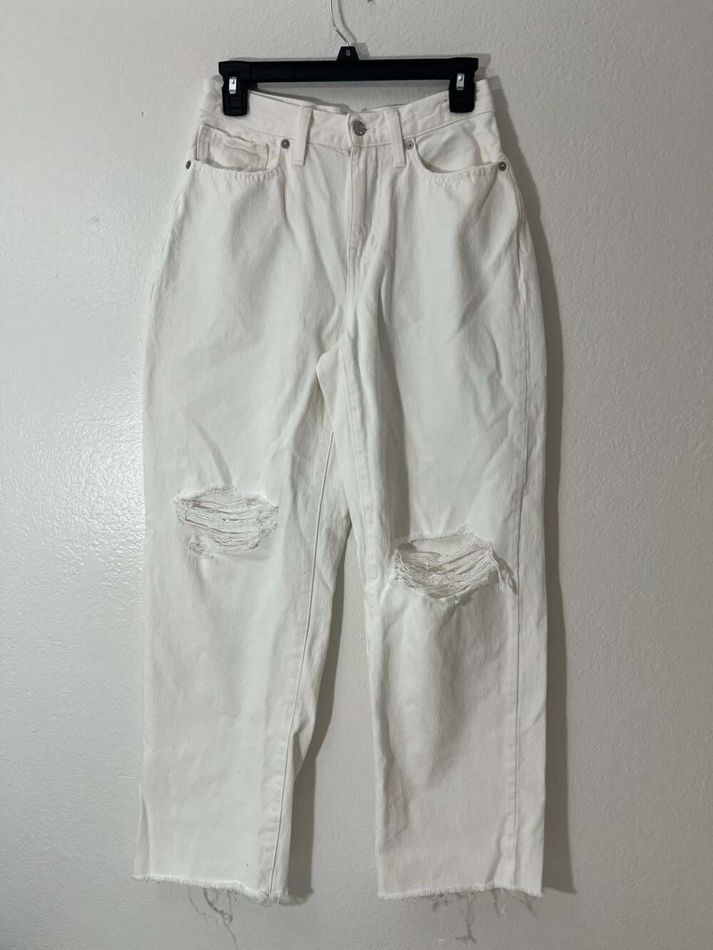 Madewell Baggy Straight Jeans in White Distressed Petite 25P